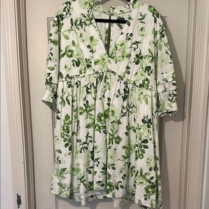 Maeve Cream and Green Tie Front Mini Dress